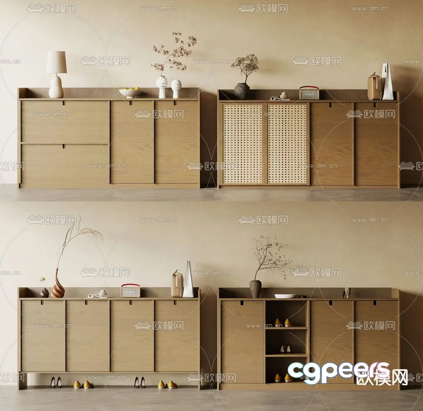 Medieval style shoe cabinet low cabinet 3d model