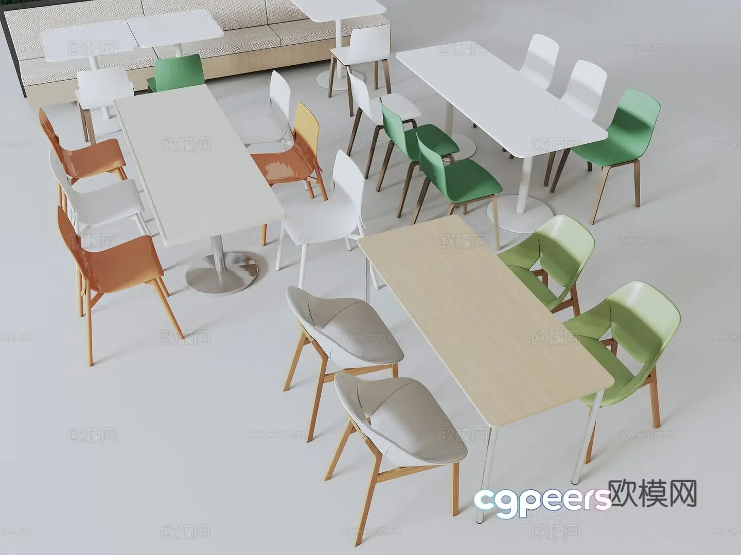 Canteen table and chair combination 3D model