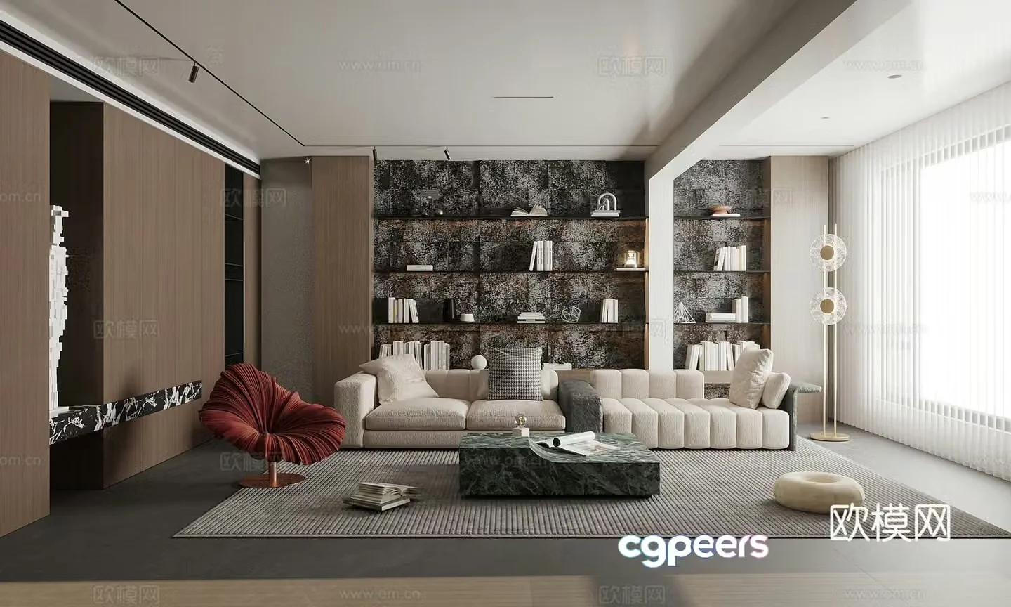 Modern light luxury home living room black white and gray living room sofa and coffee table combination large apartment living room 3D model