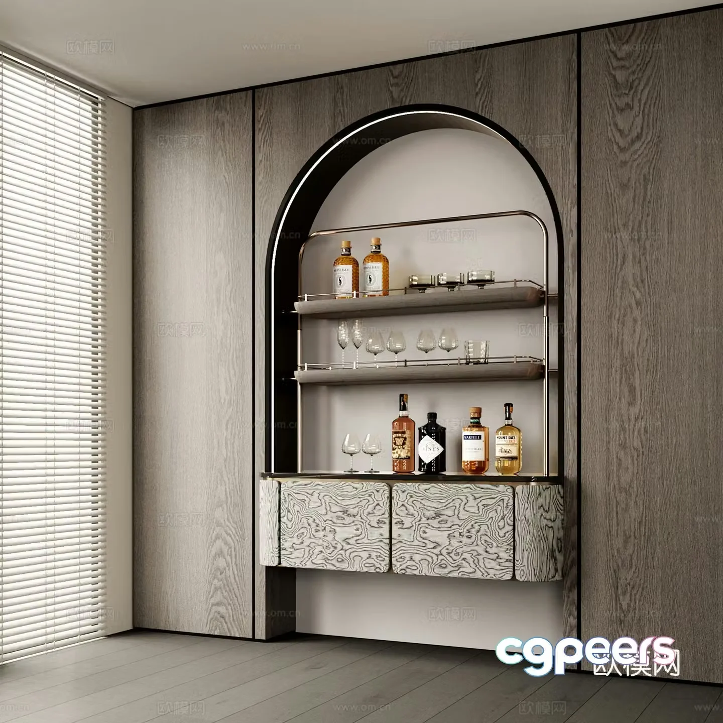 Modern red wine cabinet red wine utensil finished wine cabinet open wine cabinet dining side wine cabinet wine rack 3D model