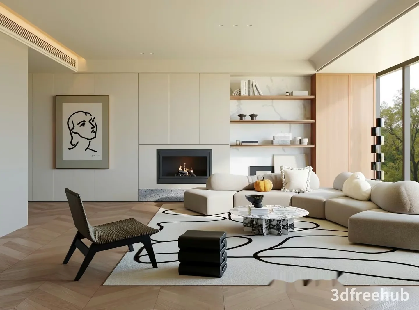 Modern Living Room 3D Model – 19250 – VRAY Render