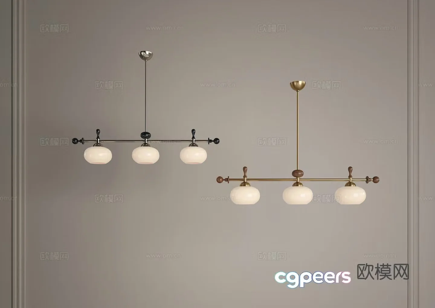 Restaurant Chandeliers Long Strip Chandeliers Middle Chandeliers One-line Chandeliers French Chandeliers Retro Chandeliers 3D Model