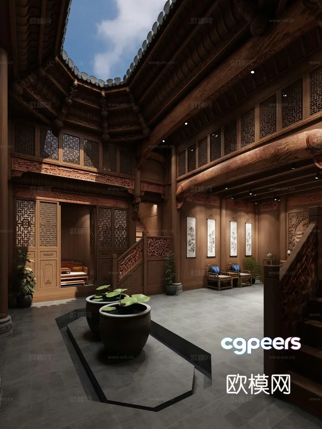 Chinese wooden house 3d model