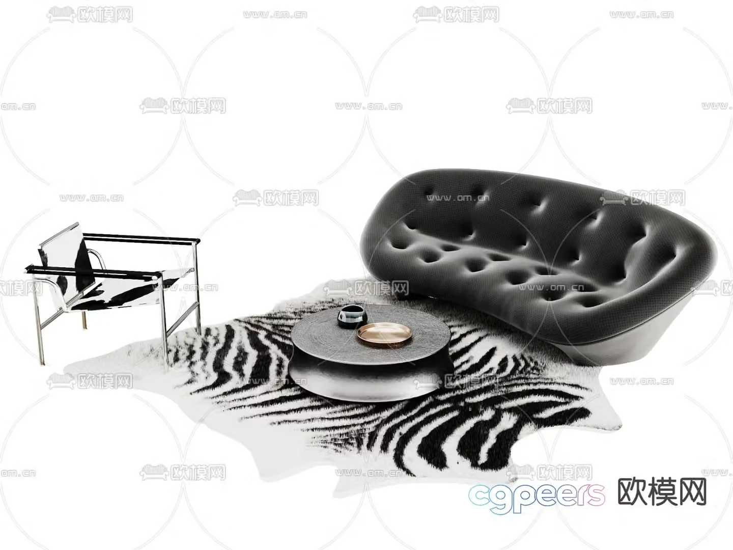 Dark style sofa modular sofa 3D model