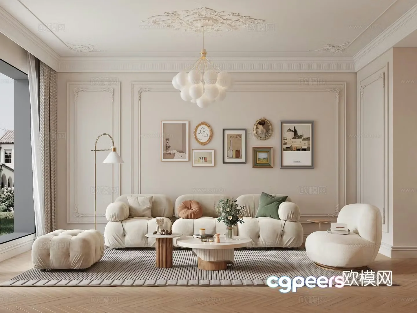 French living room sofa combination French living room 3D model