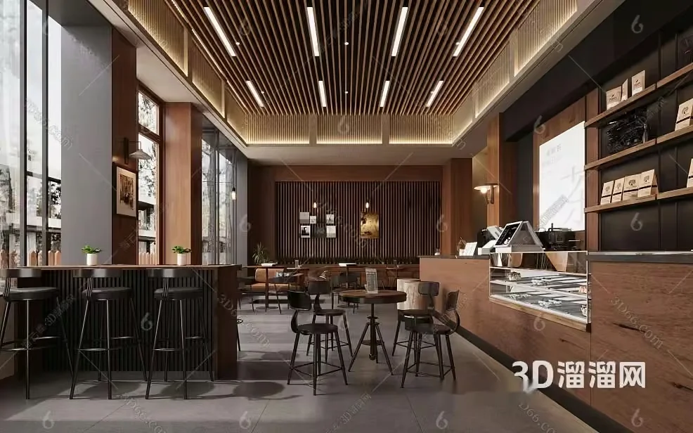Modern Coffee Shop Interior 3D Model – 17515 – CORONA Render