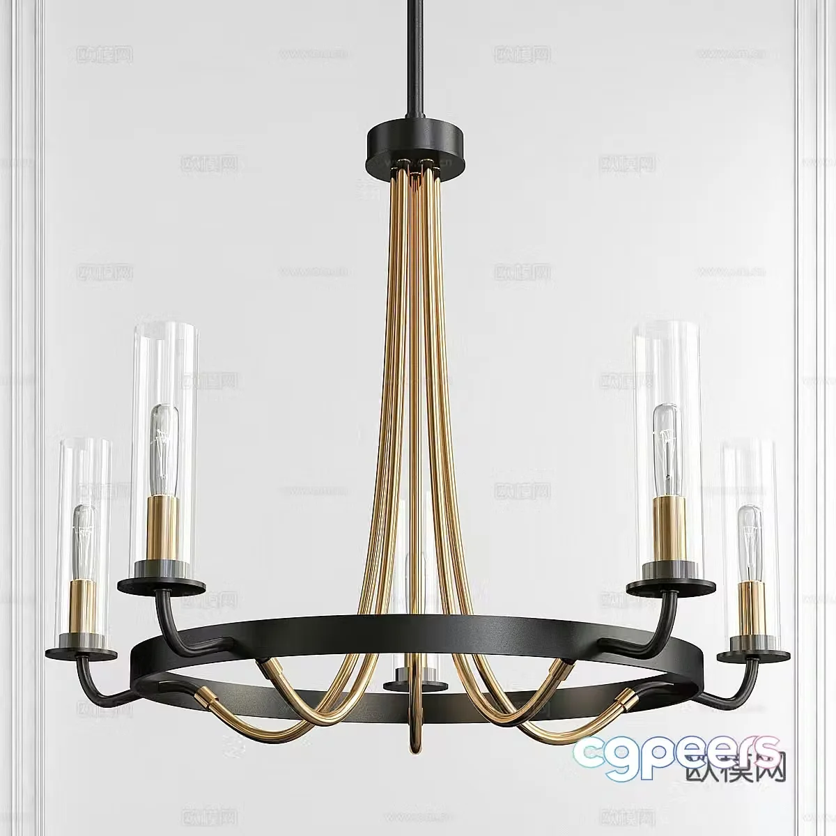 Modern multi-head chandelier 3d model