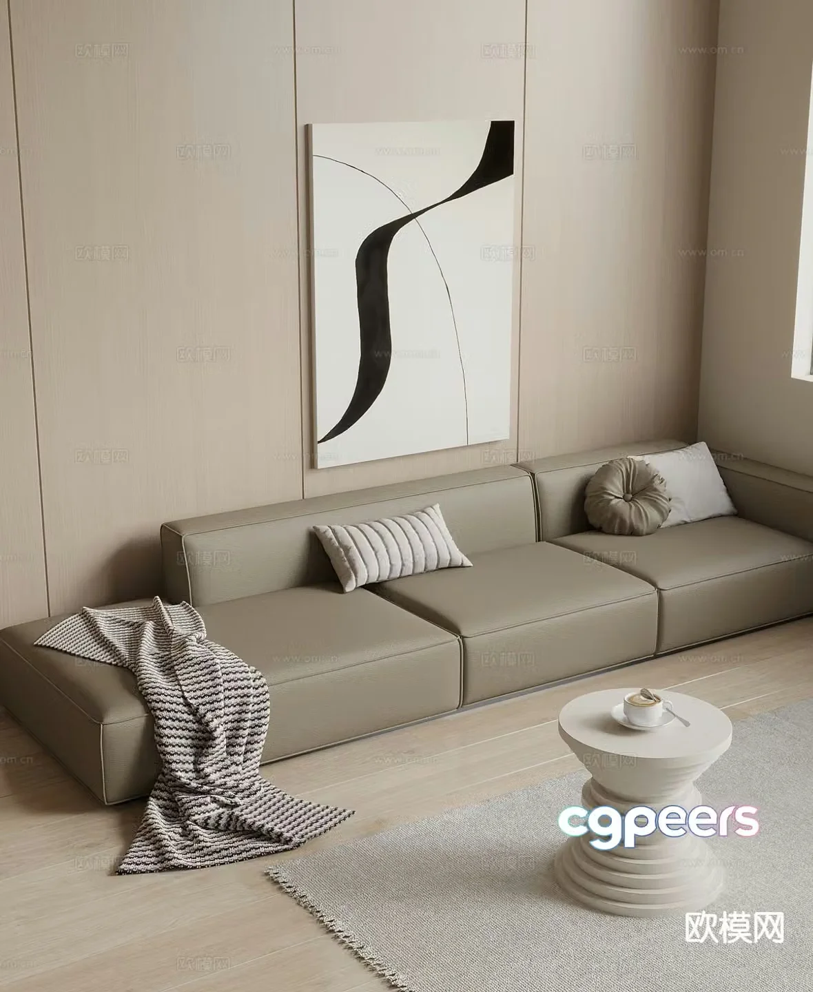 Modern leather three-person sofa 3d model