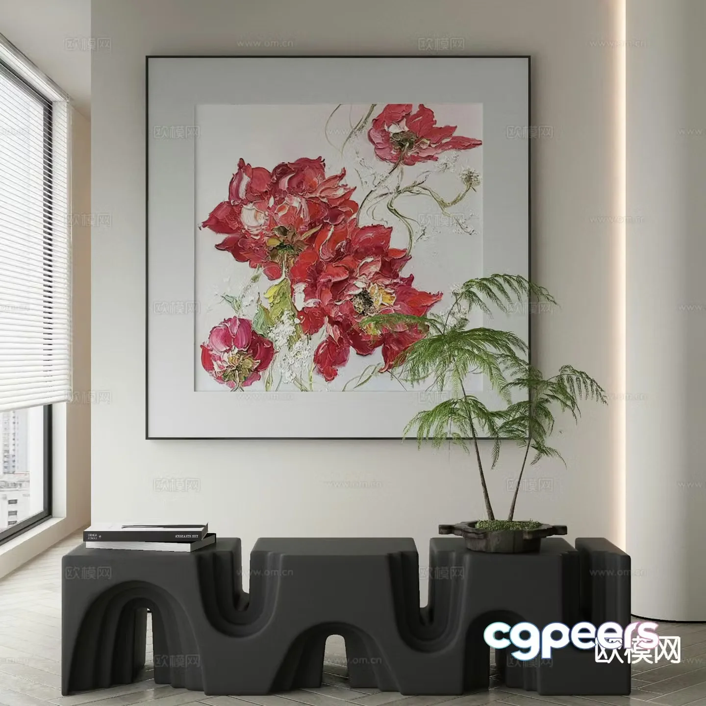 Modern decorative painting flower hanging painting 3d model
