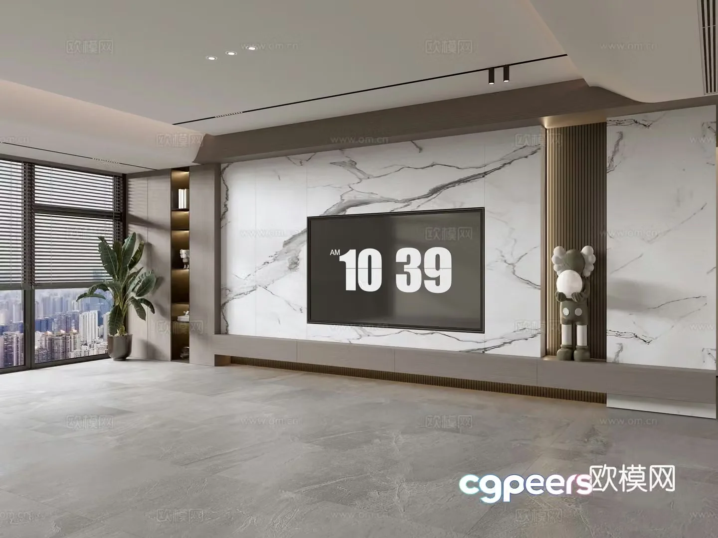 Modern Italian living room light luxury TV background wall full wall TV cabinet marble background wall 3d model