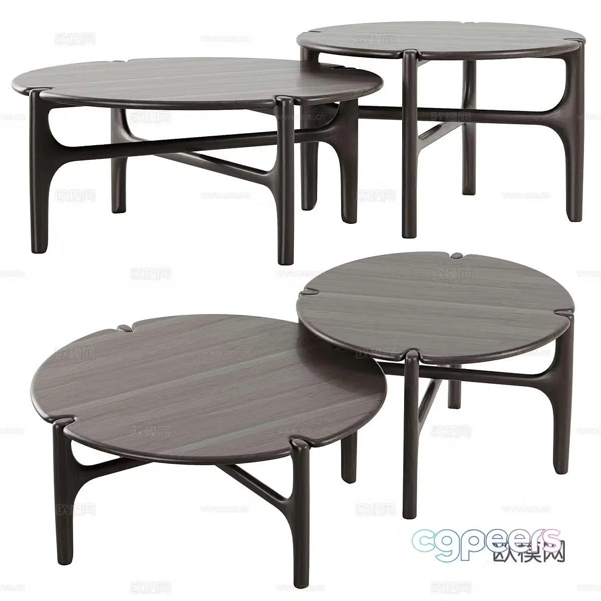 Modern Italian solid wood round coffee table combination 3D model