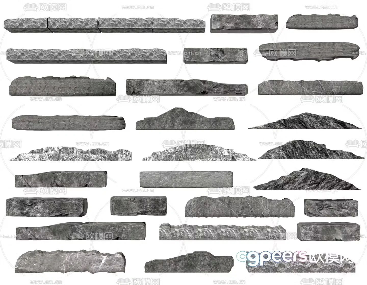 New Chinese style strip stone stone setting stone pillow stone landscape stone 3D model