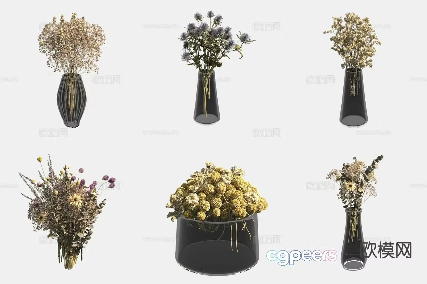 vase floral arrangement dried flowers flower arrangement 3d model