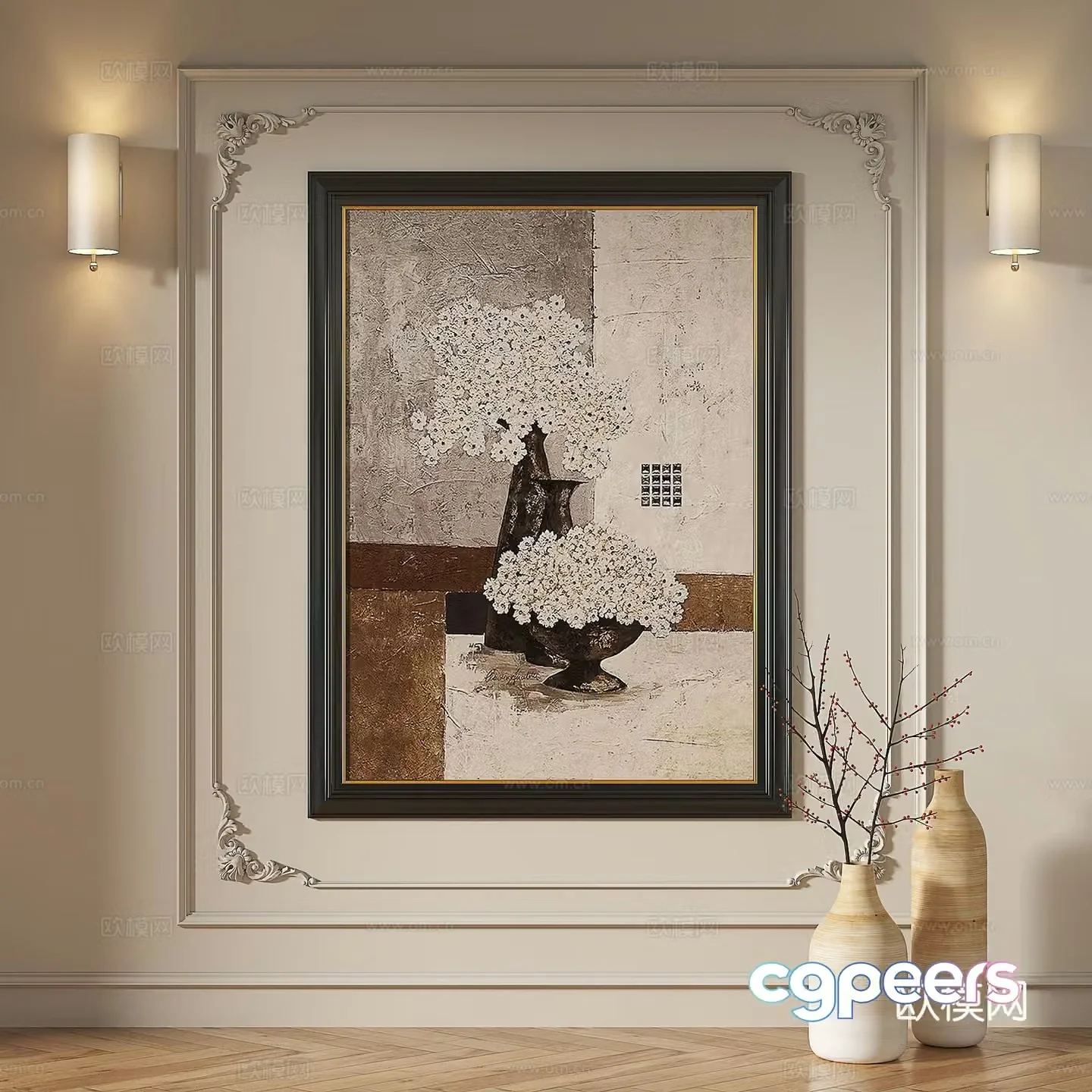 French retro medieval European classical abstract decorative painting 3d model