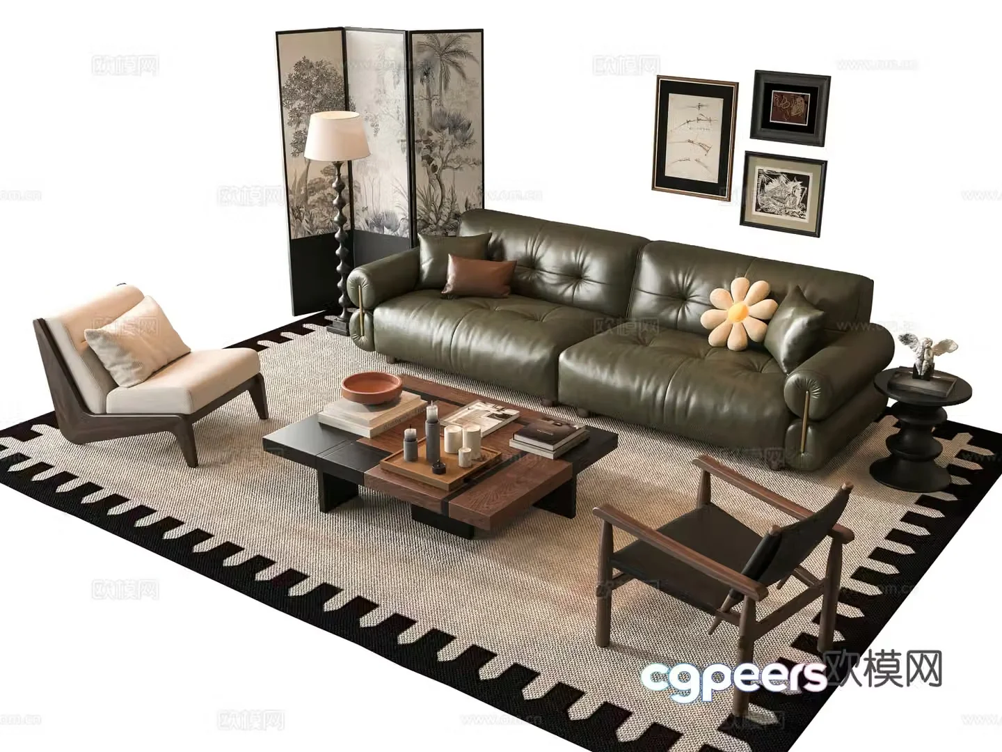 French sofa combination 3D model