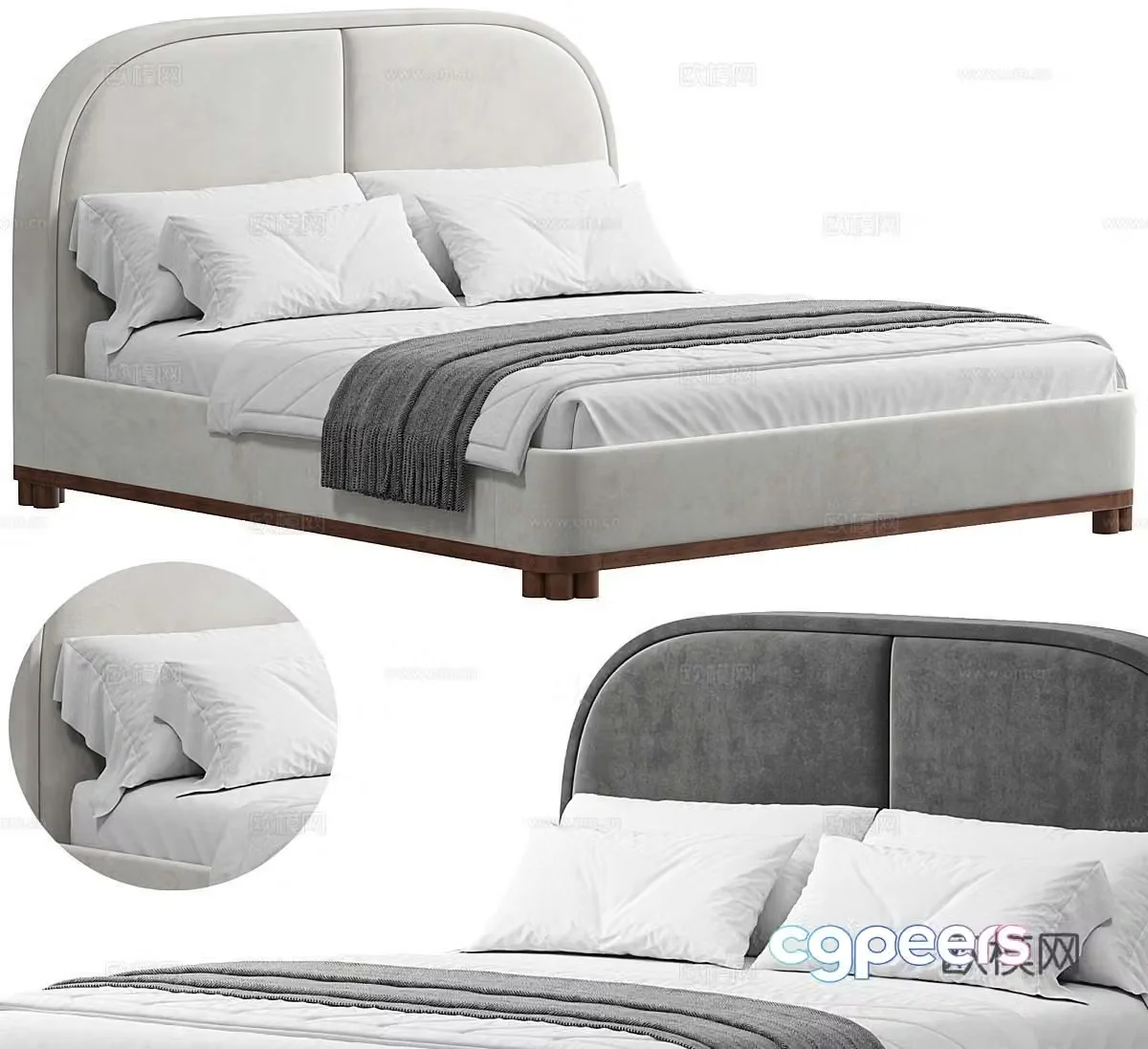 Dmitriyco modern double bed minimalist bed fabric bed creamy bed simple 3d model