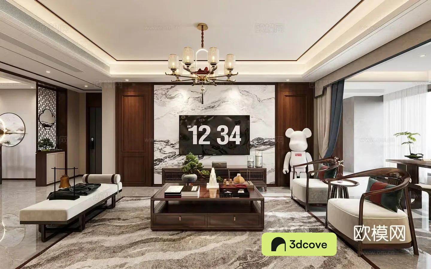 New Chinese style living and dining room