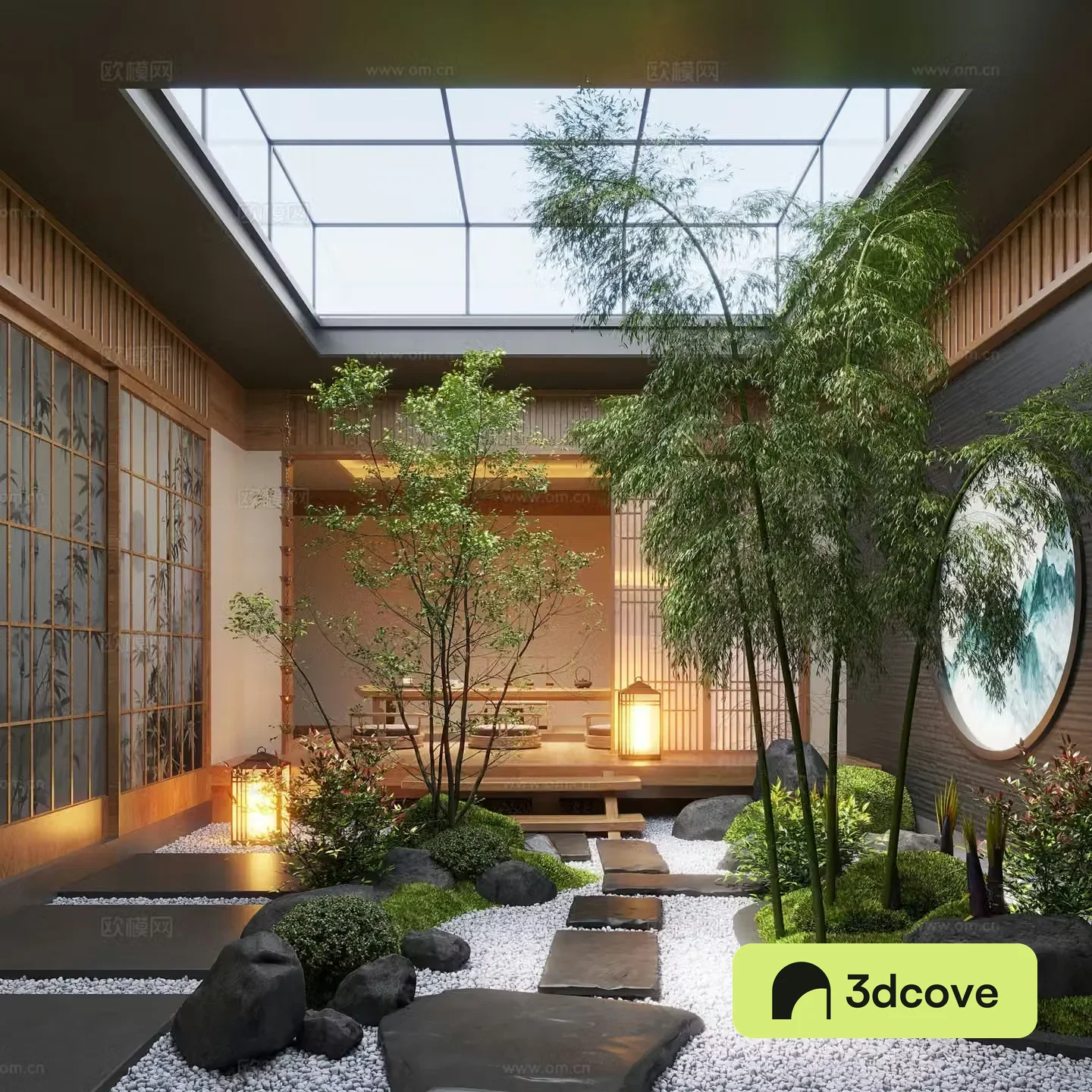 New Chinese style patio courtyard landscape plants moss landscape sketch