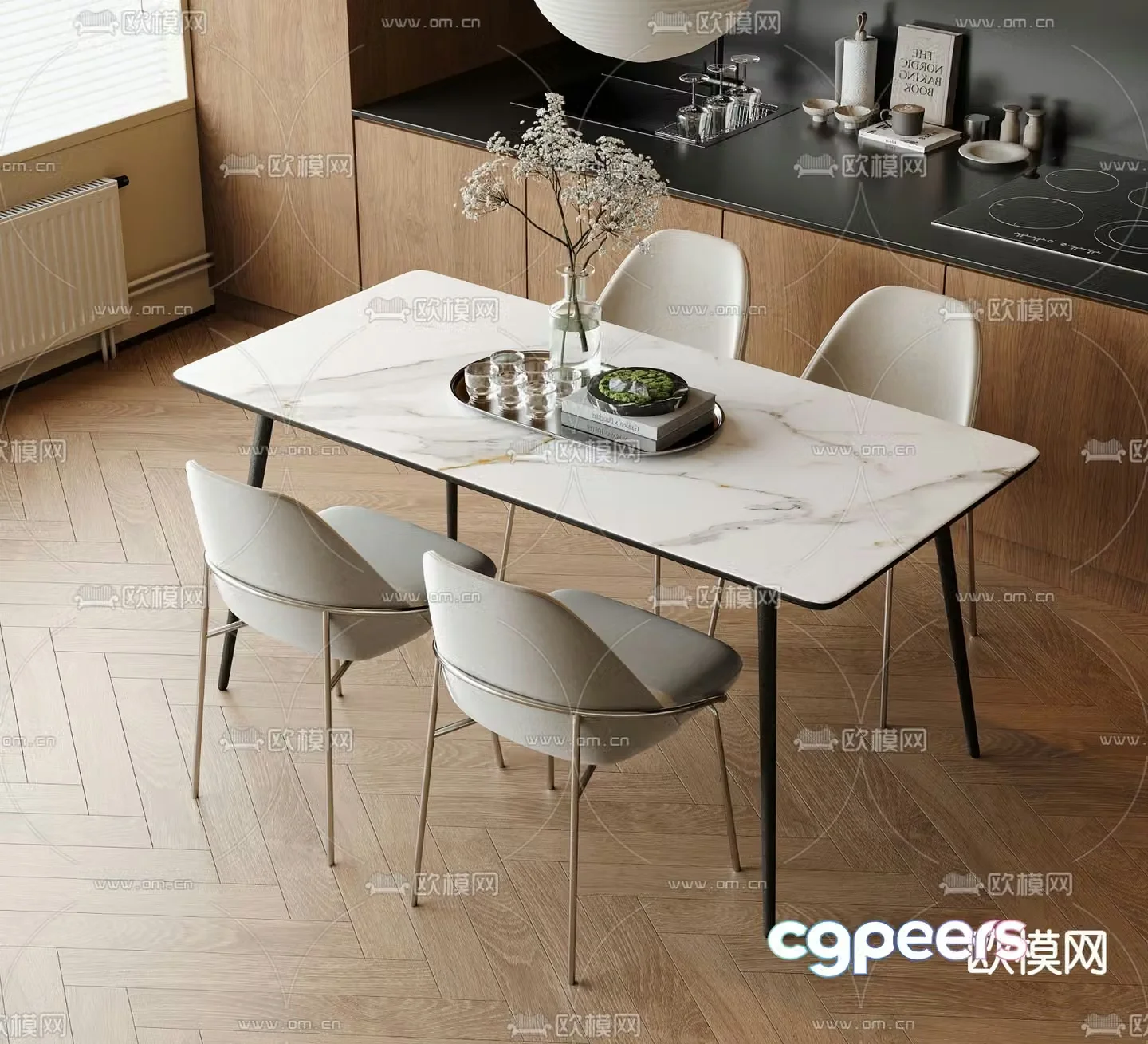 Bar dining table and chairs slate dining table 3d model