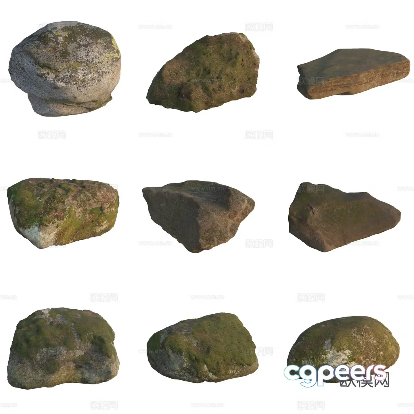 Moss Stone Boulder Rock 3D Model