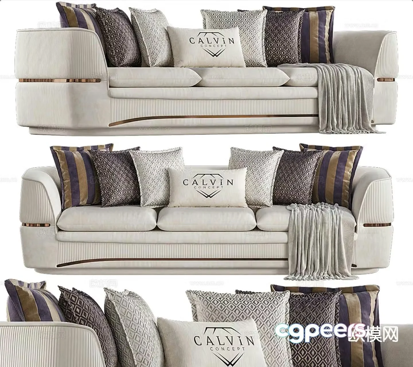 Three seater sofa upholstered sofa 3d model