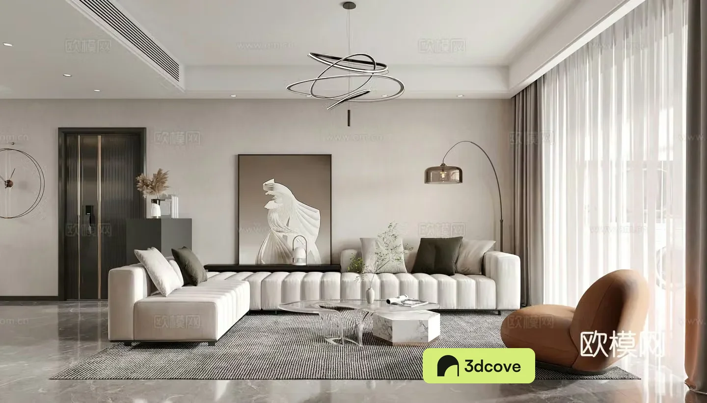 Modern living room Combination sofa Floor lamp Leisure chair Light luxury Modern living room Entrance door