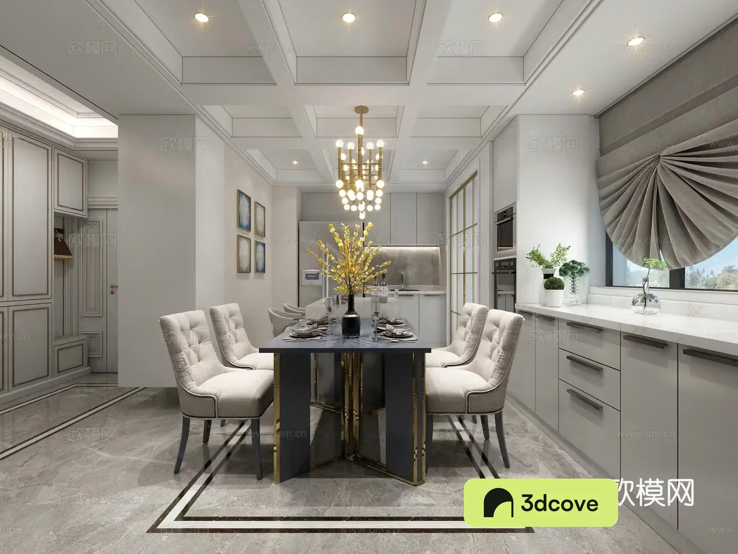 Simple French Luxury Restaurant Dining Table and Chair Chandelier Curtain Bar Chair
