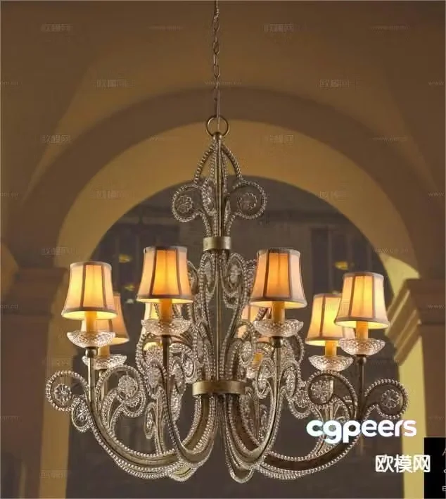 European style multi-head chandelier crystal chandelier 3d model