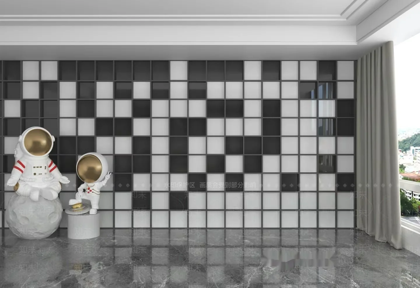 A Room With A Unique Wall Design 3D Model – 18147 – VRAY Render