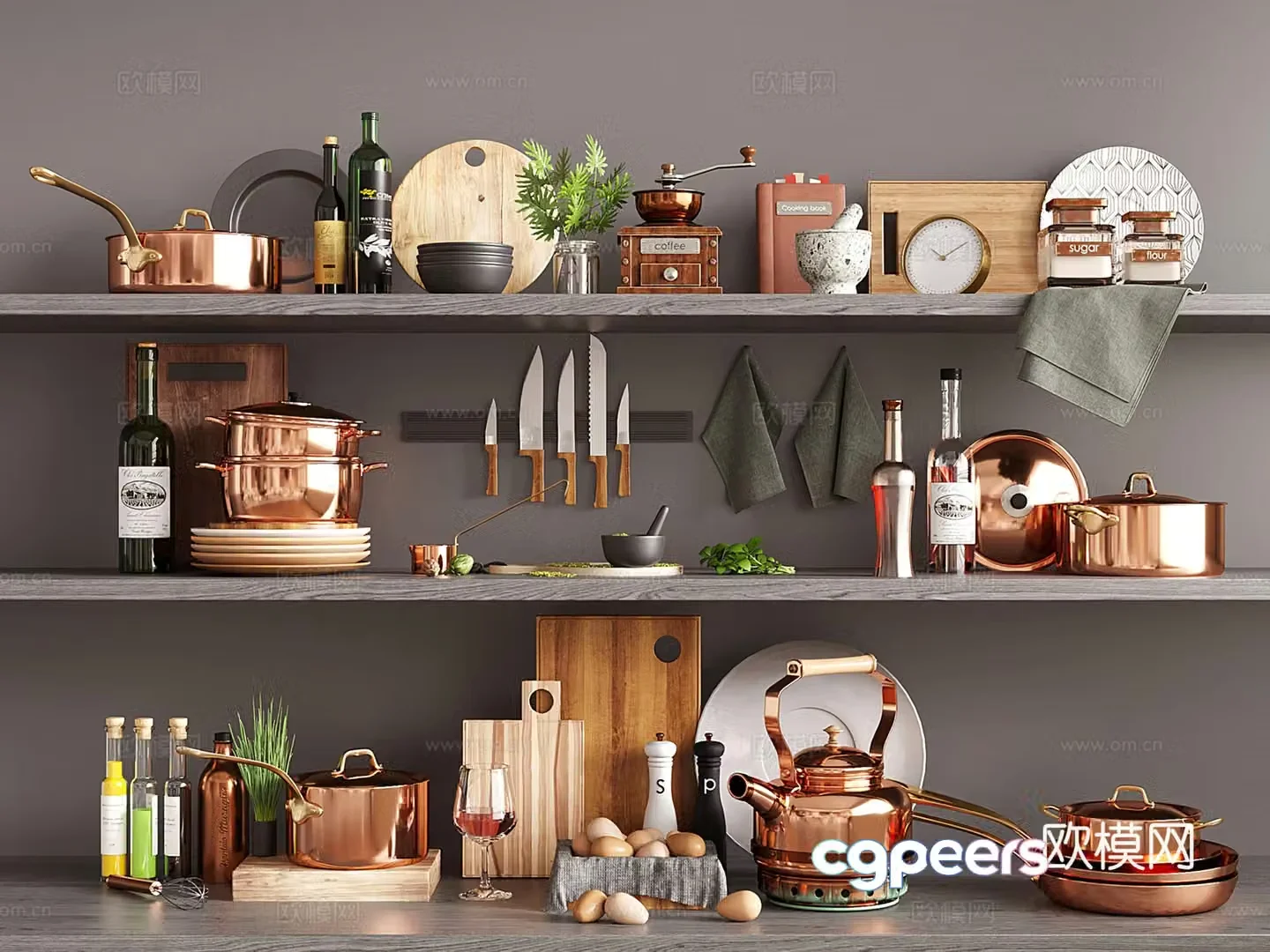 Modern kitchen utensils seasoning bottles pots and utensils kitchen supplies tableware combination 3D model