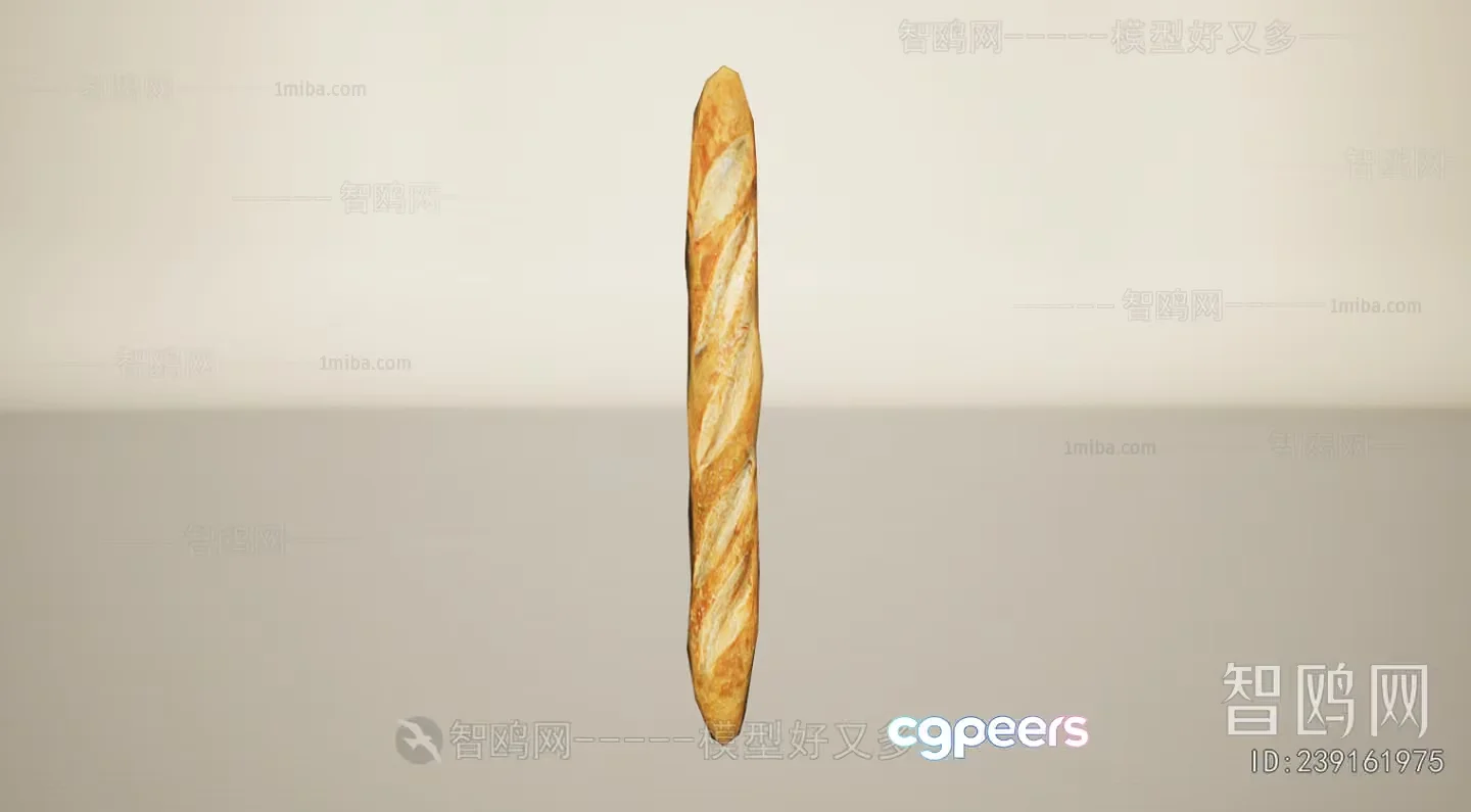 A Long Golden Brown Bread Loaf 3D Model – 9170 – VRAY Render