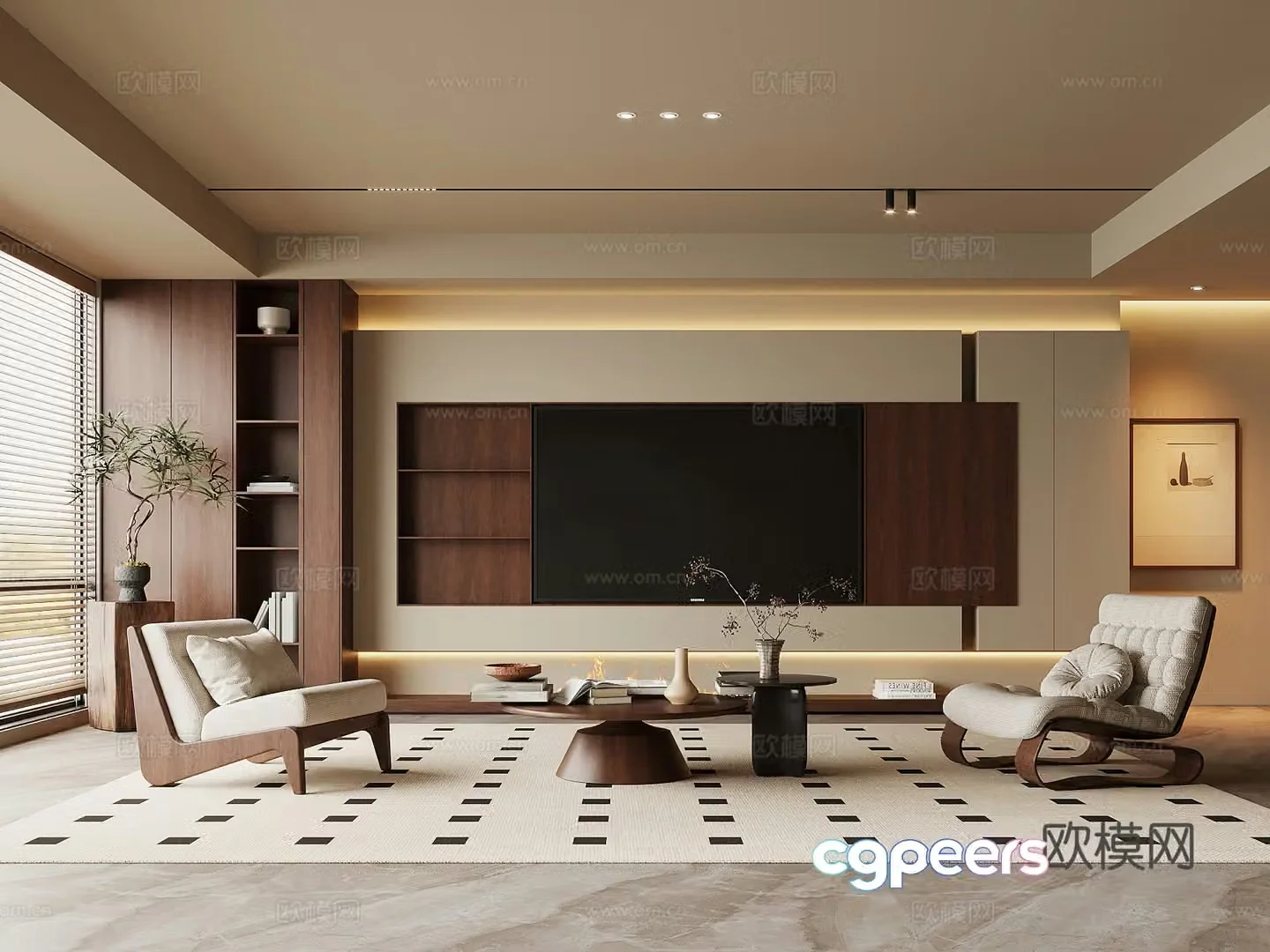 Middle-aged TV background wall 3d model