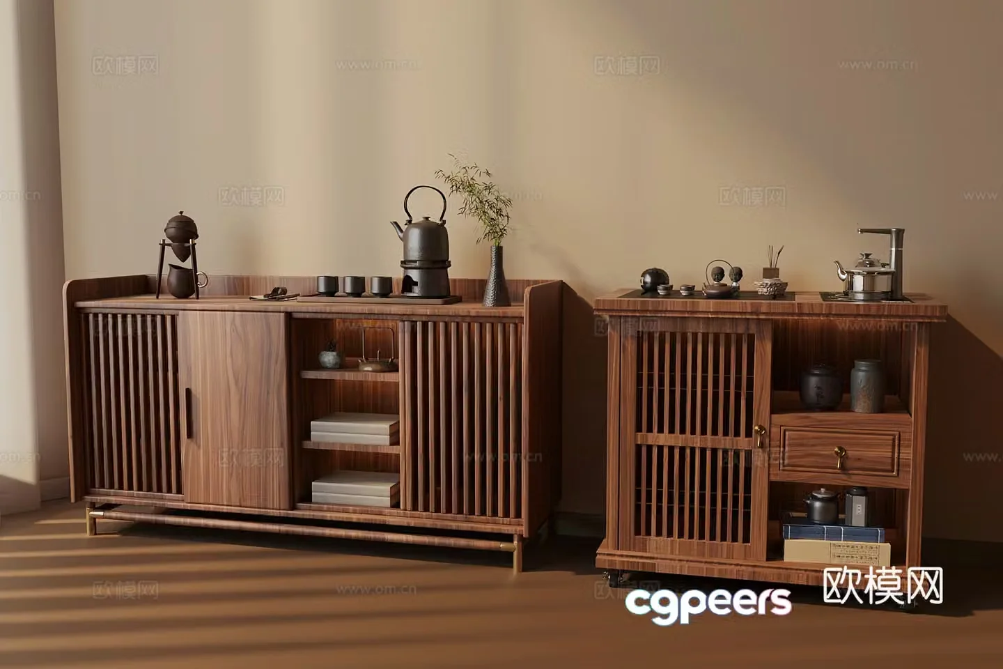 New Chinese style tea cabinet tea set teapot 3d model