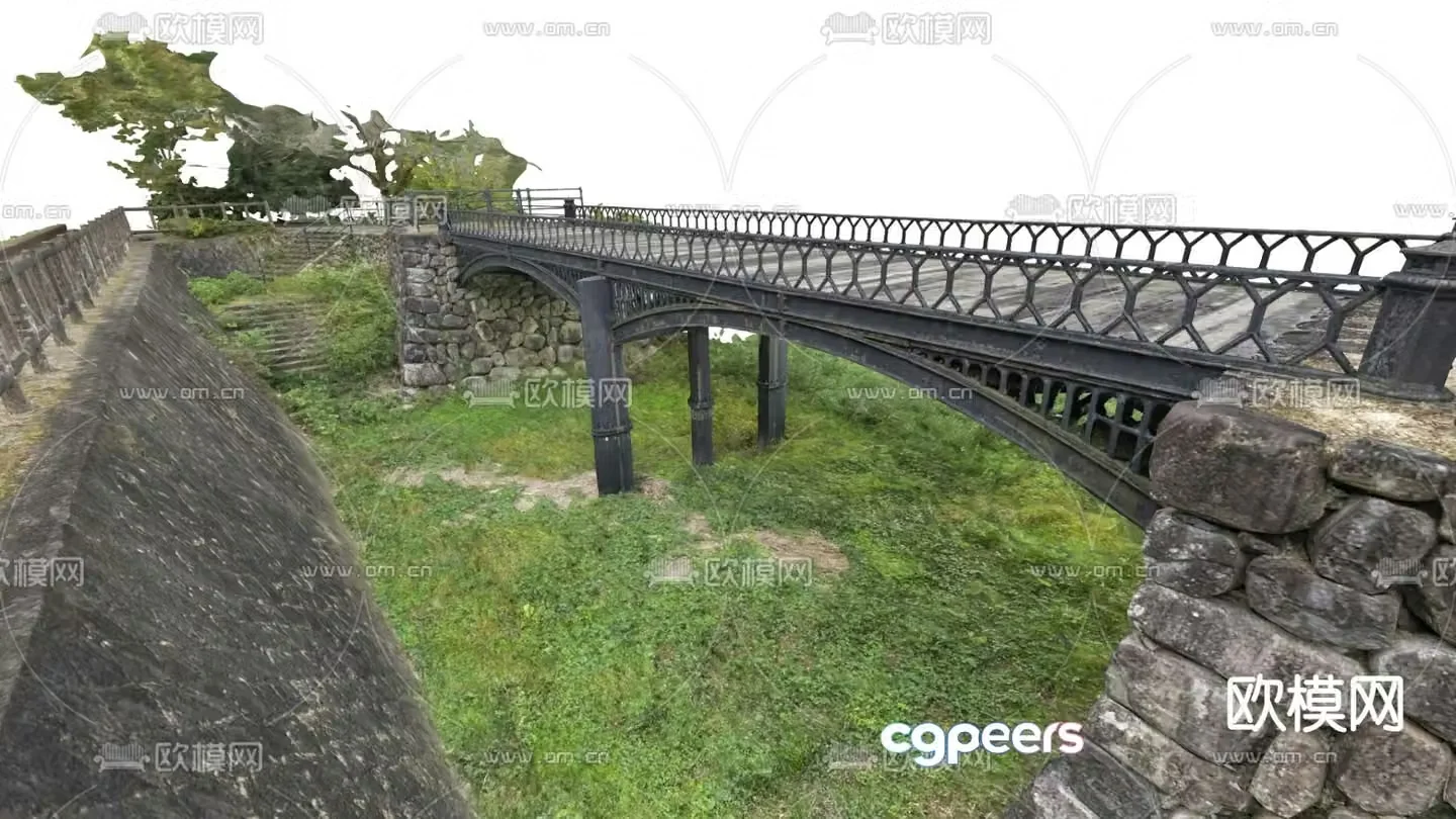 Industrial style steel bridge bridge landscape 3D model