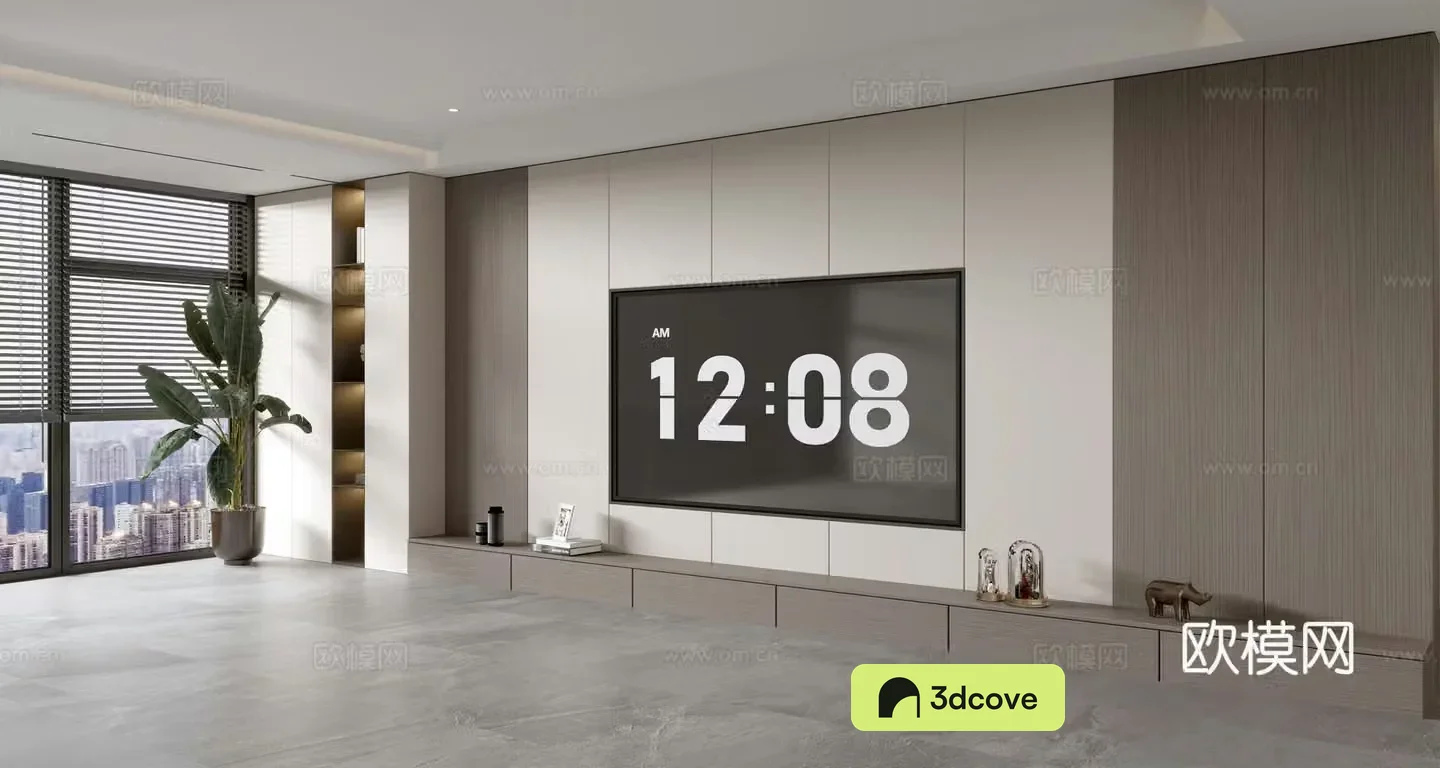 Modern simple living room light luxury TV background wall full wall TV cabinet