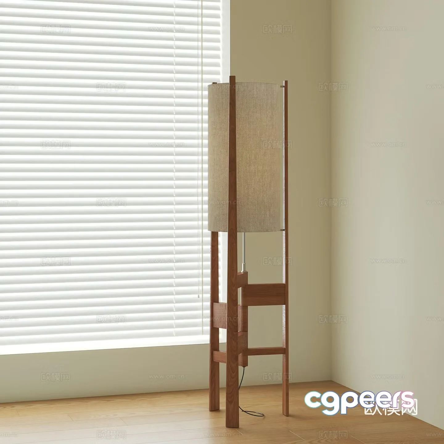 Middle-aged solid wood floor lamp 3d model