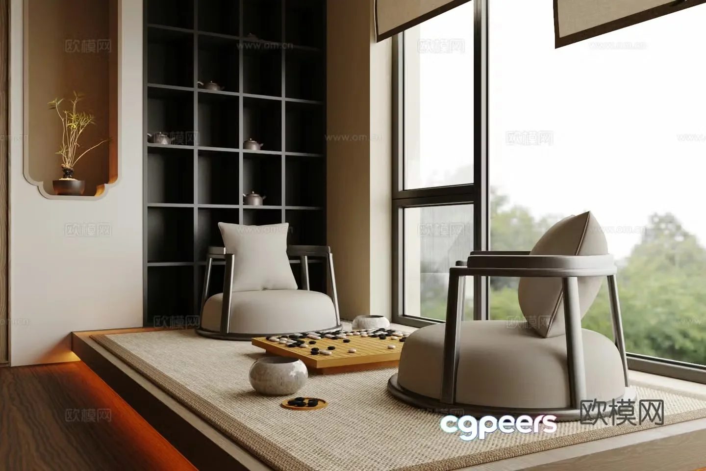 New Chinese style leisure tables and chairs Entertainment room Go tables and chairs Tatami Go tables and chairs Go board 3D model