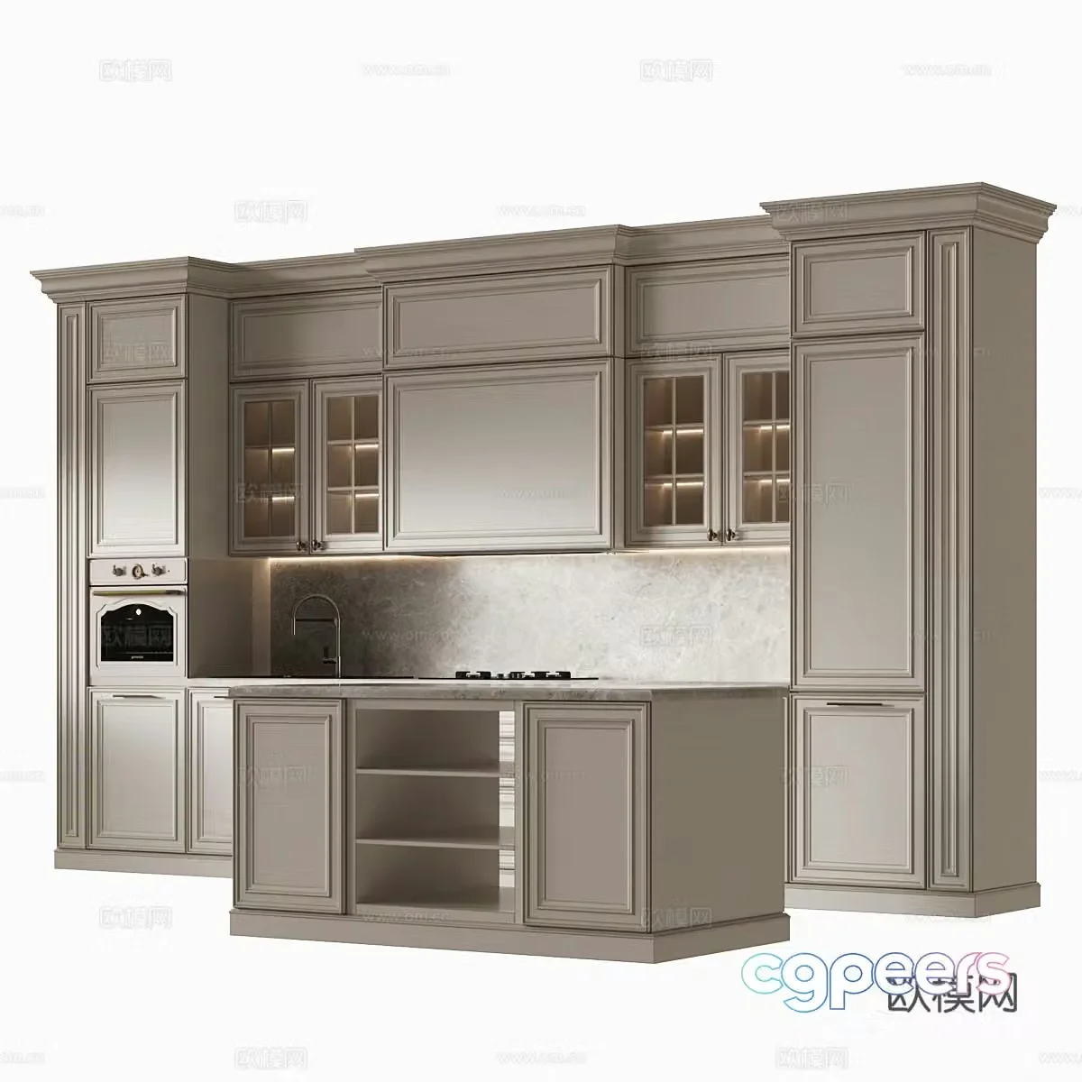 Medium-old kitchen open kitchen kitchen island cabinet kitchen supplies kitchen appliances baking 3d model