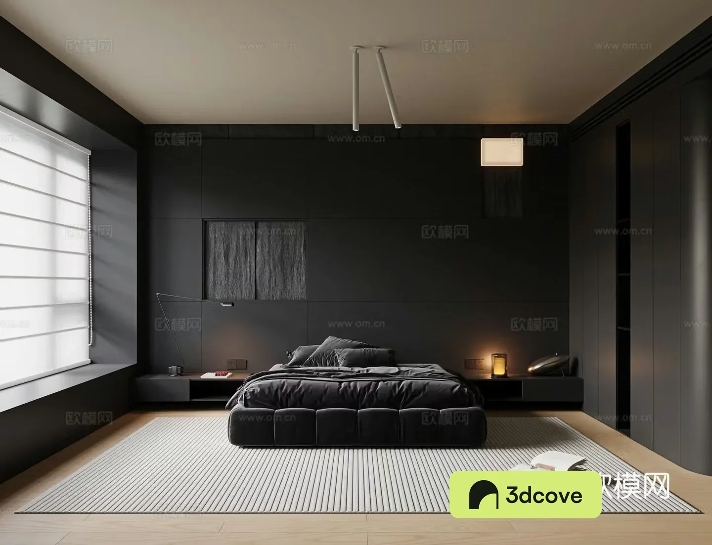 Modern minimalist bedroom Dark bedroom Master bedroom No main light bedroom Fabric double bed