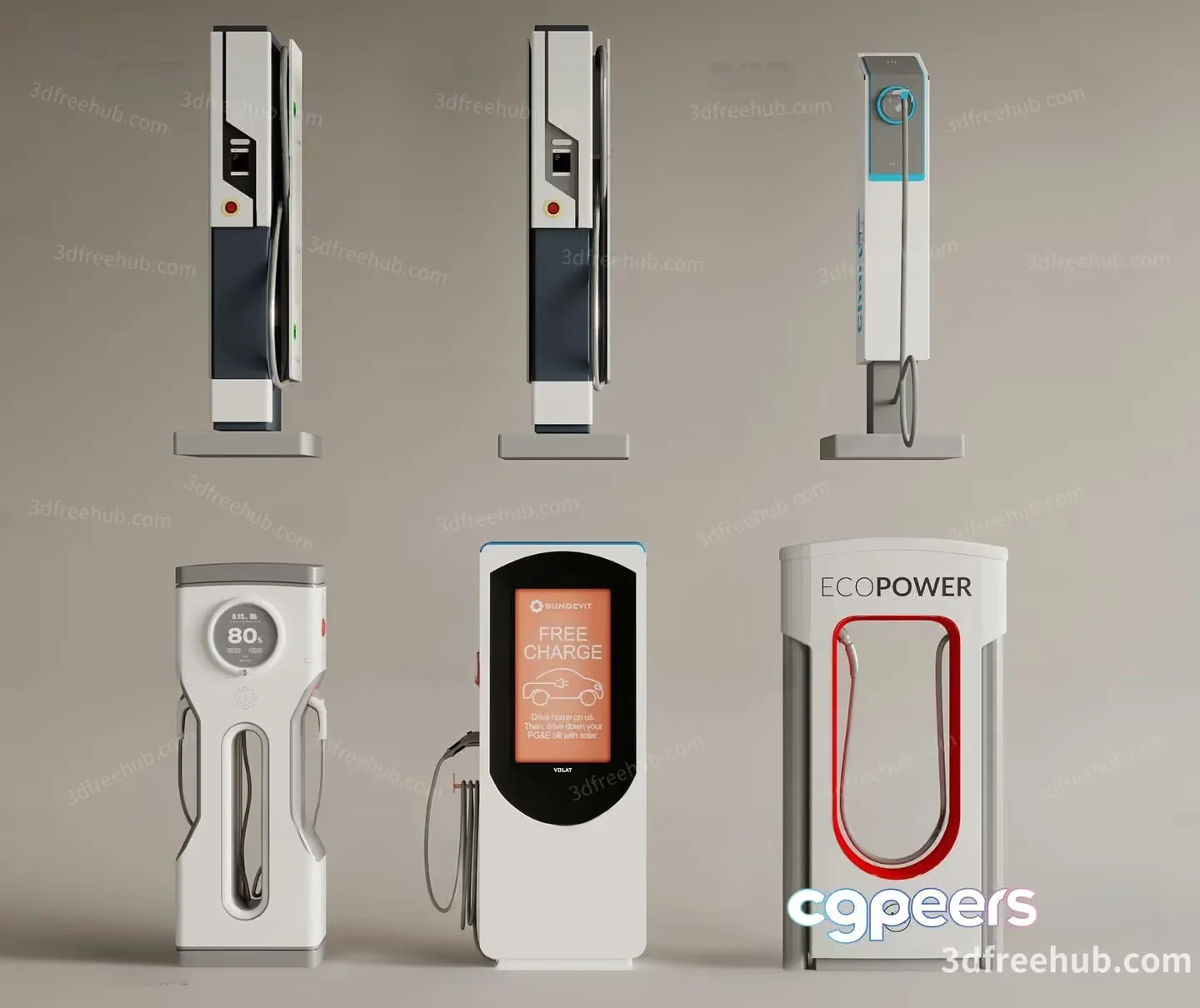 Modern Electric Vehicle Charging Stations 3D Model – 3313 – VRAY Render