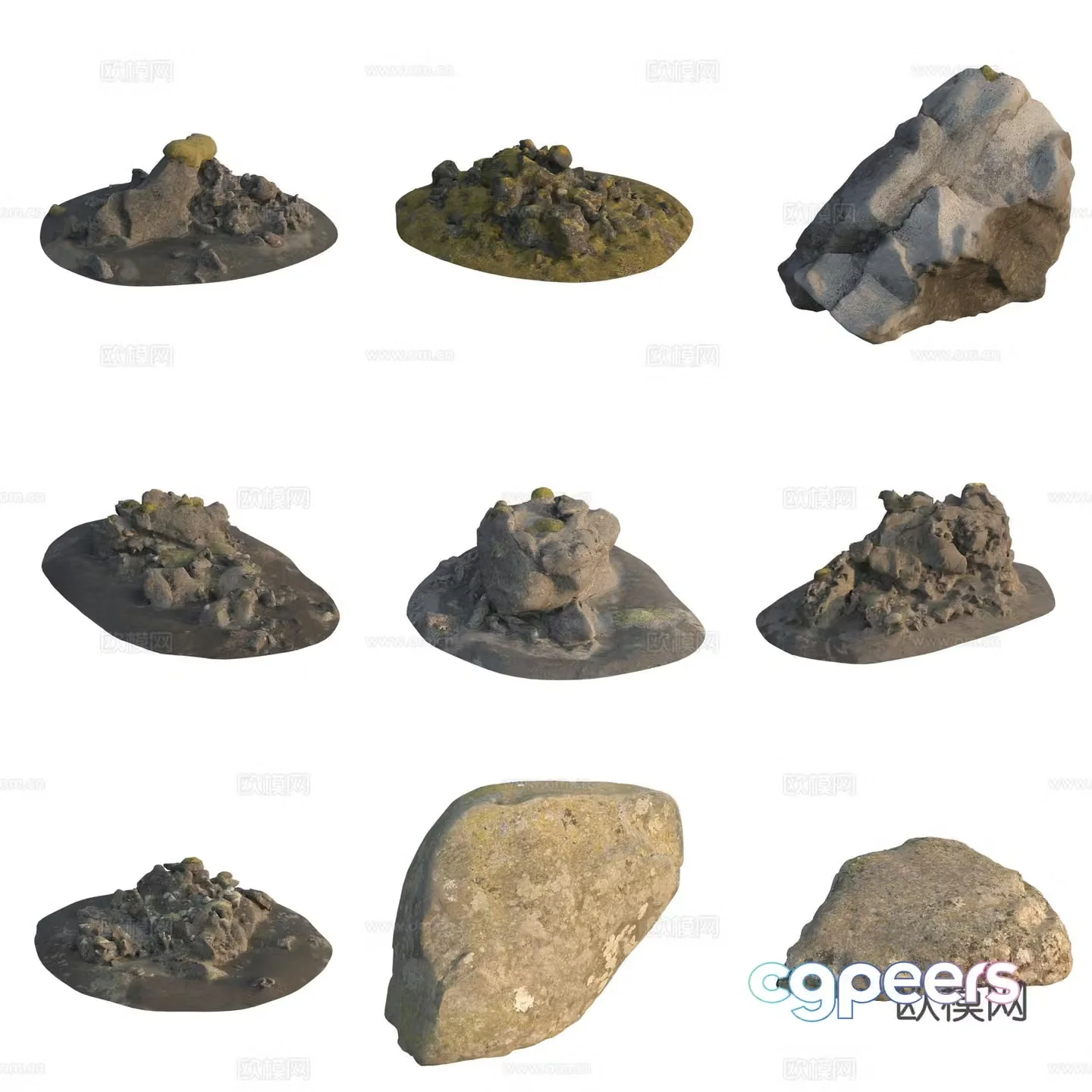 Moss Stone Boulder Rock 3D Model