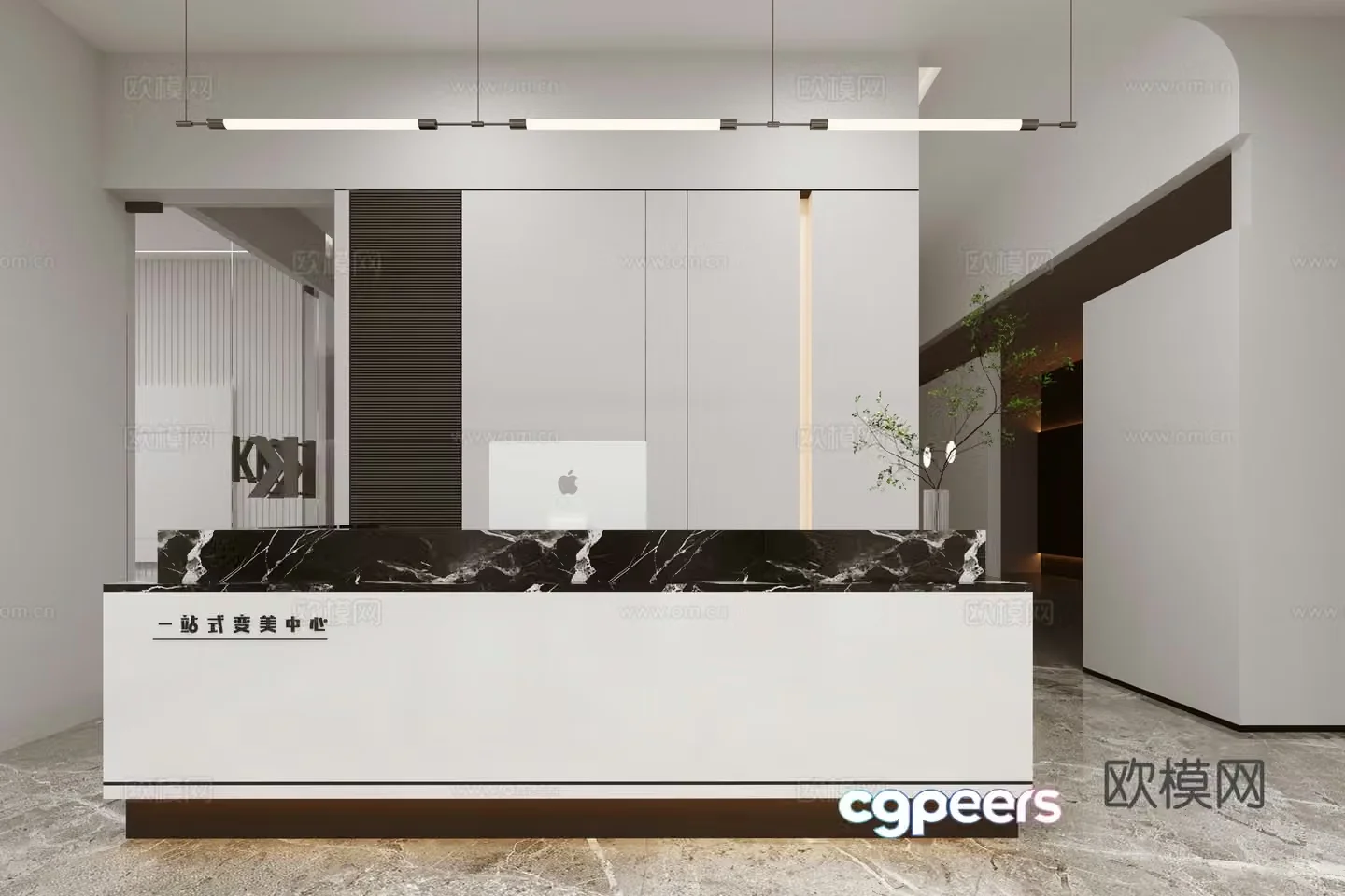 Modern hotel front desk service desk cashier 3d model