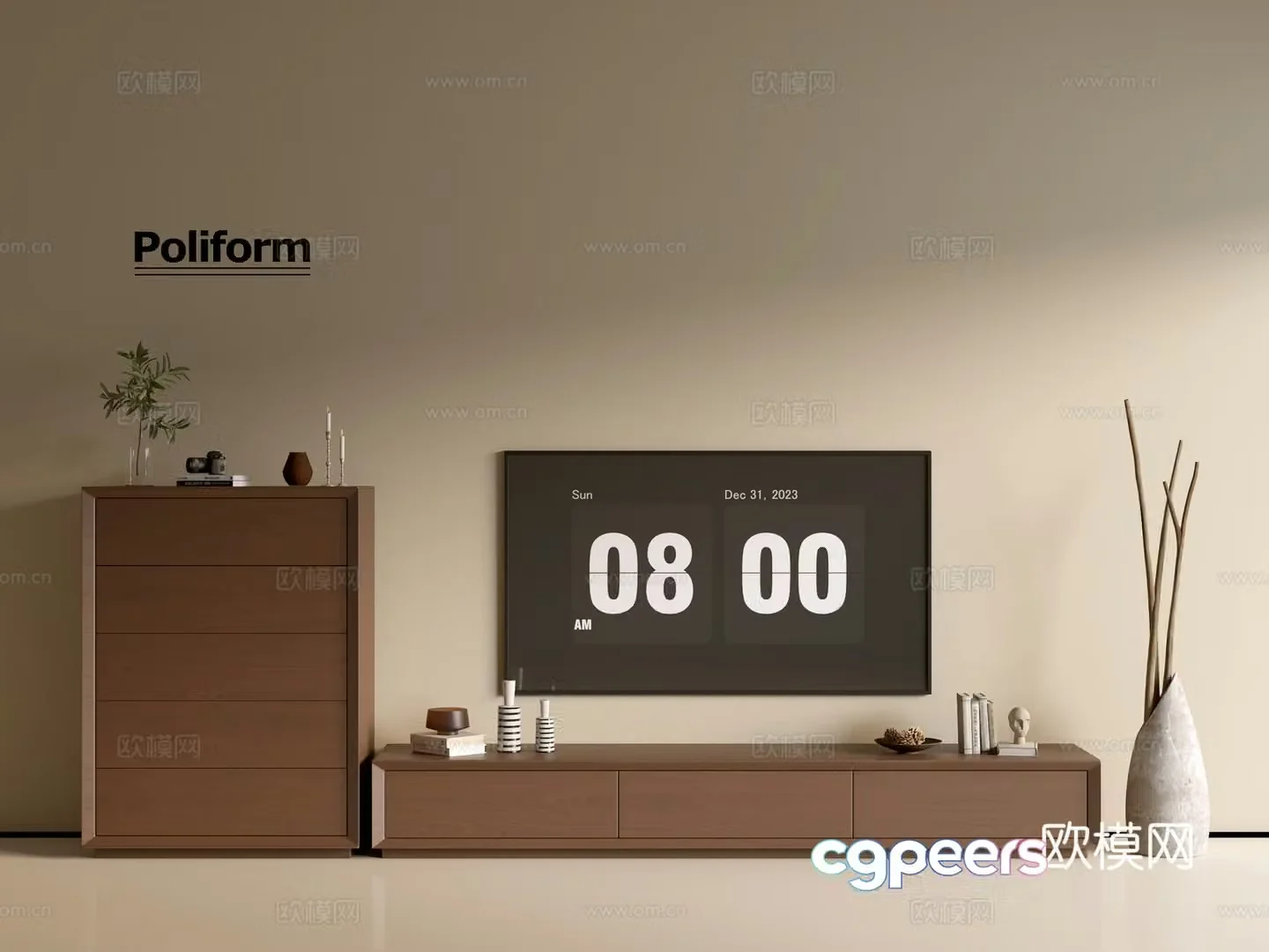 Modern wood grain TV cabinet simple side cabinet chest of drawers low cabinet whole cabinet side cabinet balcony 3D model