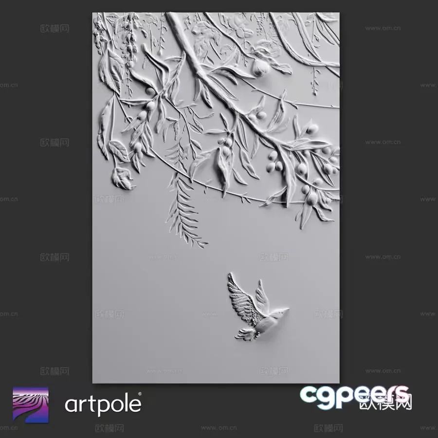 Artistic Bird And Branch Wall Art 3D Model – 18340 – VRAY Render