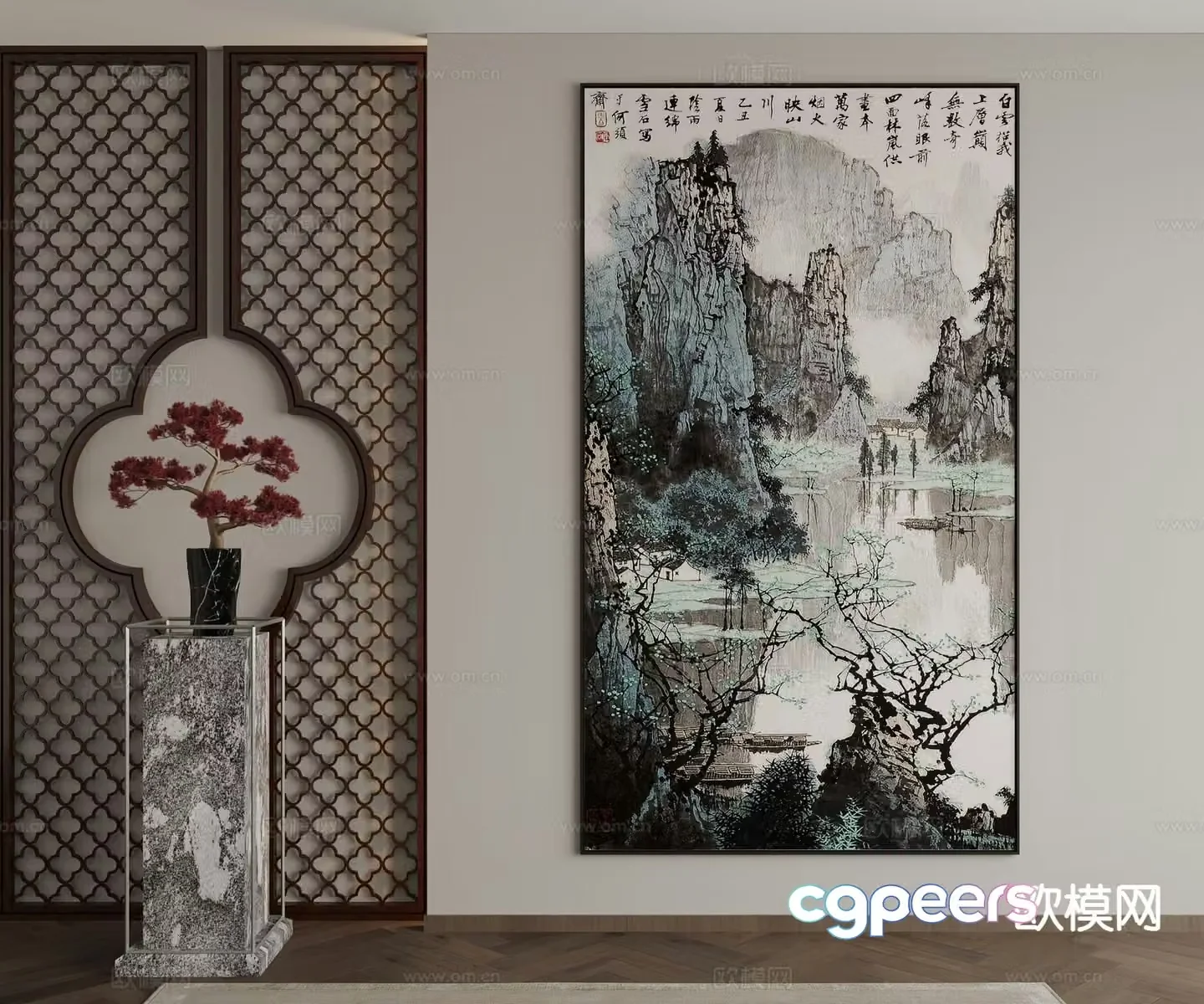 New Chinese style decorative painting landscape painting hanging painting 3D model