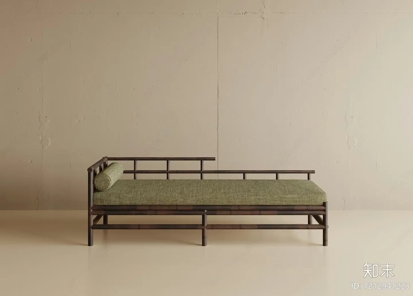 Rustic Daybed With Green Cushion 3D Model – 7166 – VRAY Render