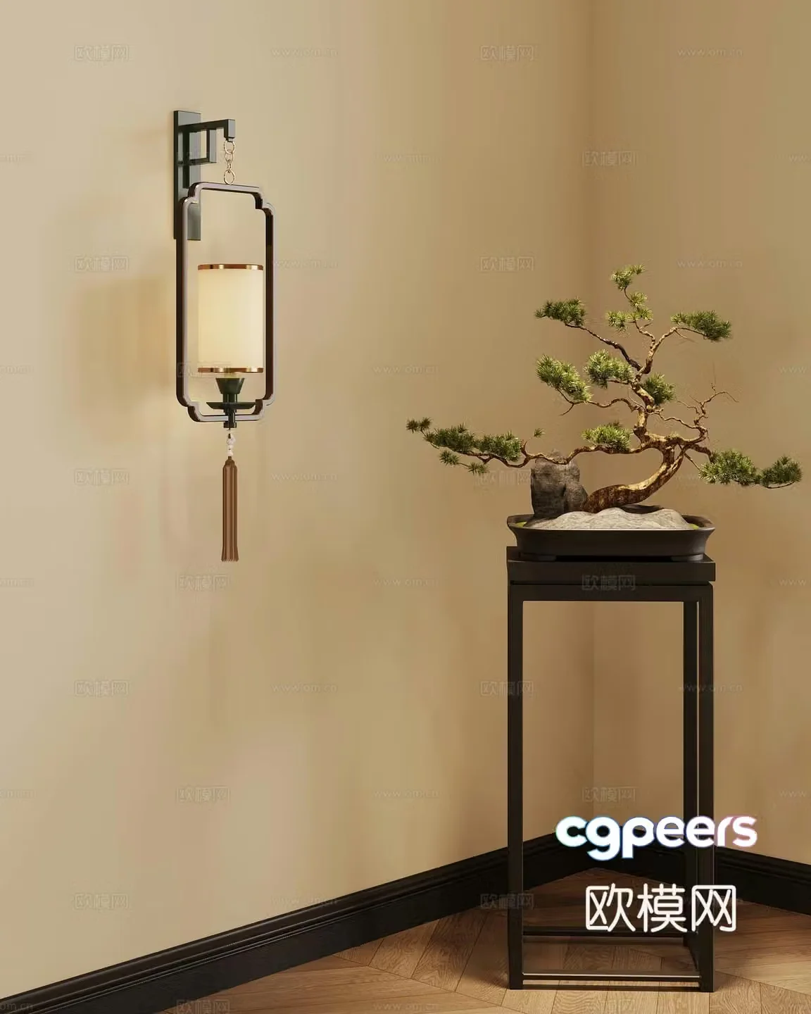 New Chinese style wall light green plants potted 3D model