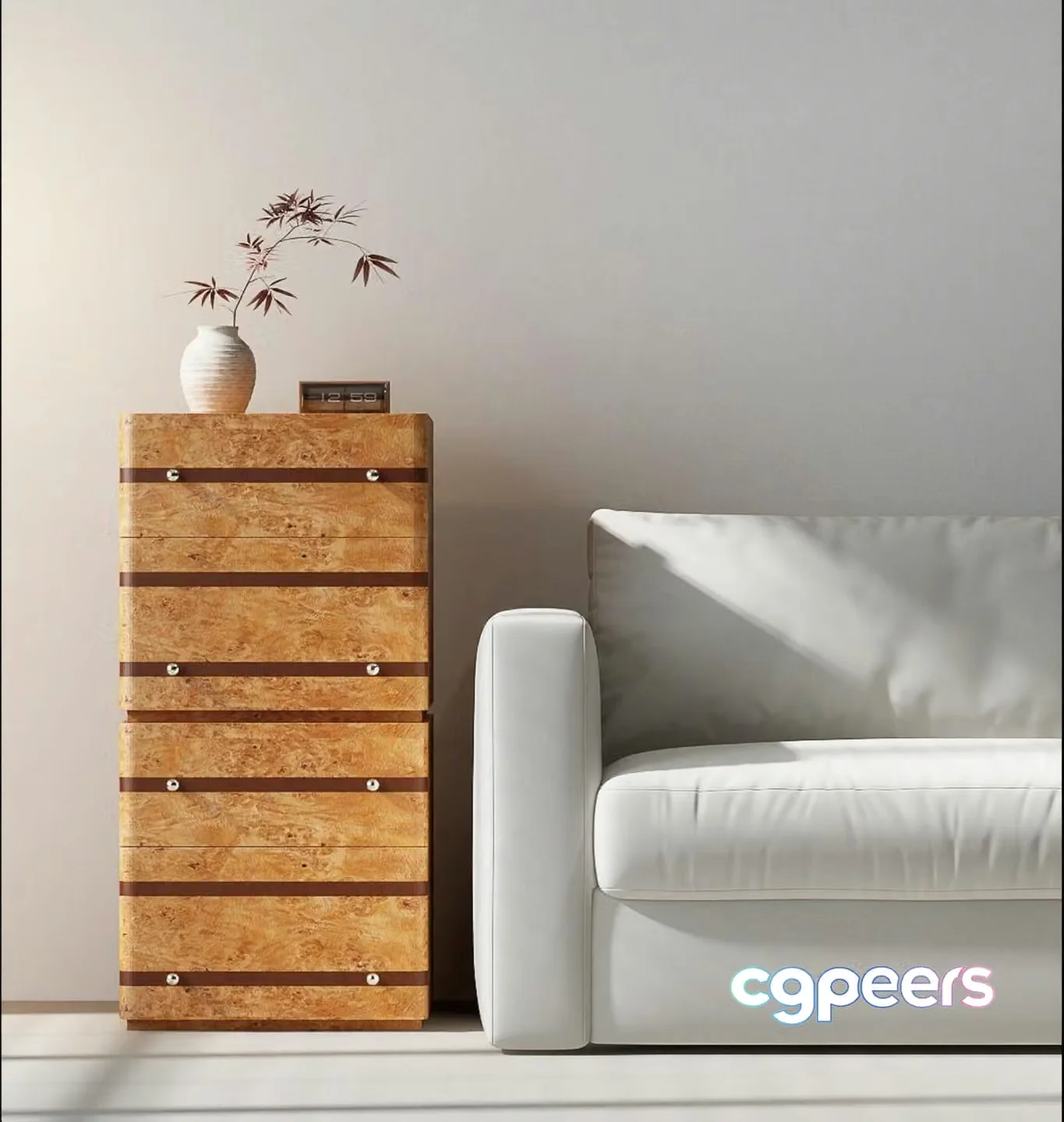 A Tall Light-Colored Wooden Dresser 3D Model – 2981 – VRAY Render