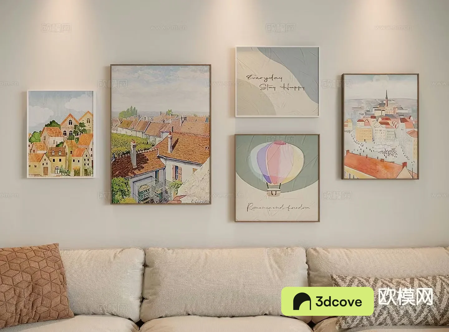 Cream style oil painting landscape painting combined painting