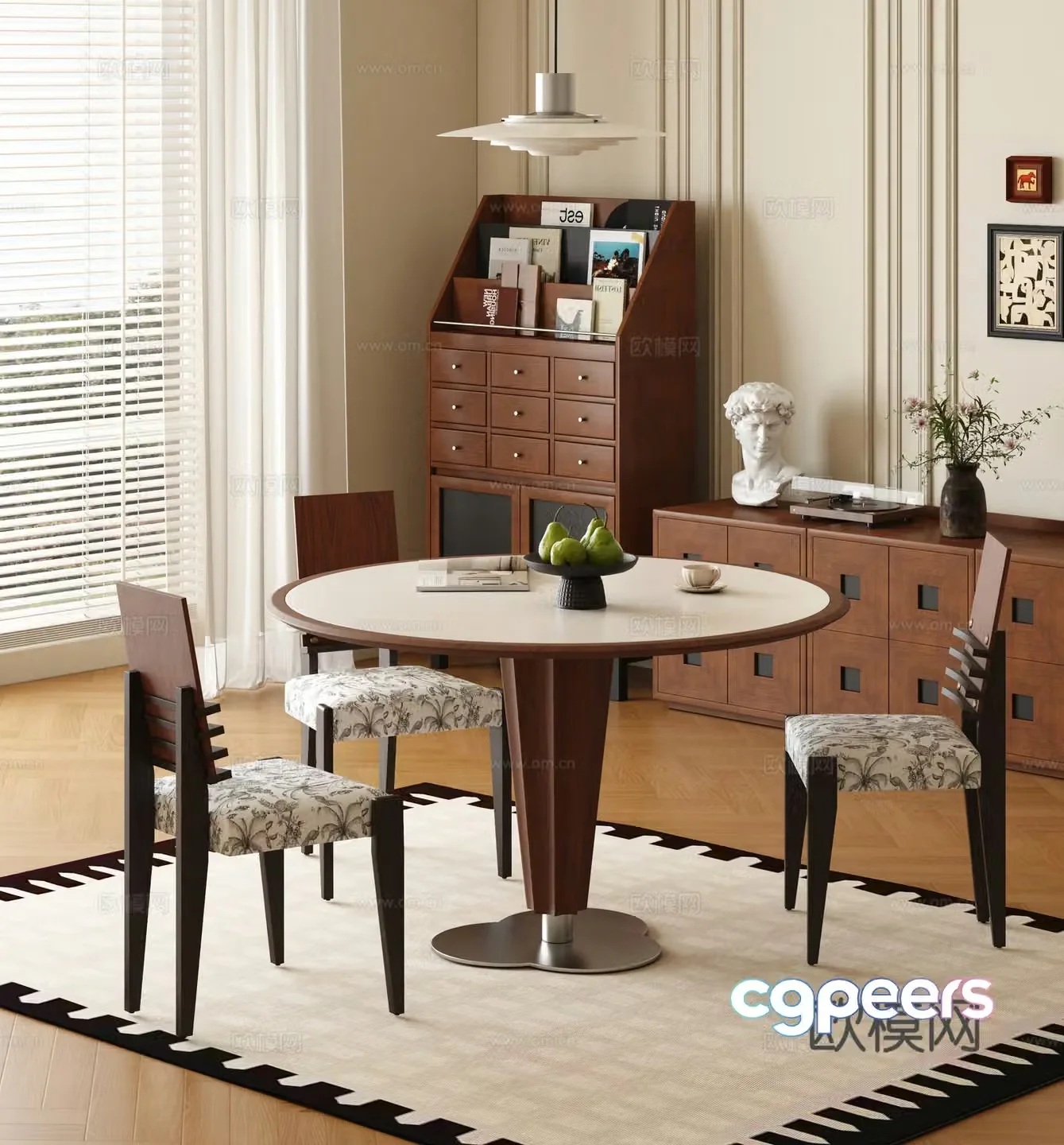 Medium style round dining table and chair 3D model